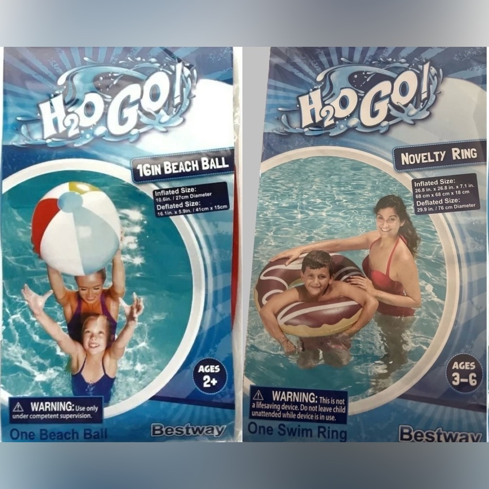2pk- H2O Go! Novelty Doughnut Ring/Beach Ball Pool/Floaty 30”/16” multicolored